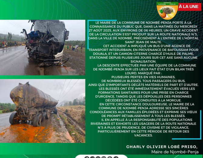 Communiquée Du Maire Charly Olivier LOBÉ PRISO aux habitants de la commune de Njombe-Penja